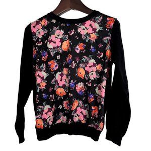 Forever 21 Floral print‎ front black sweater - women's large